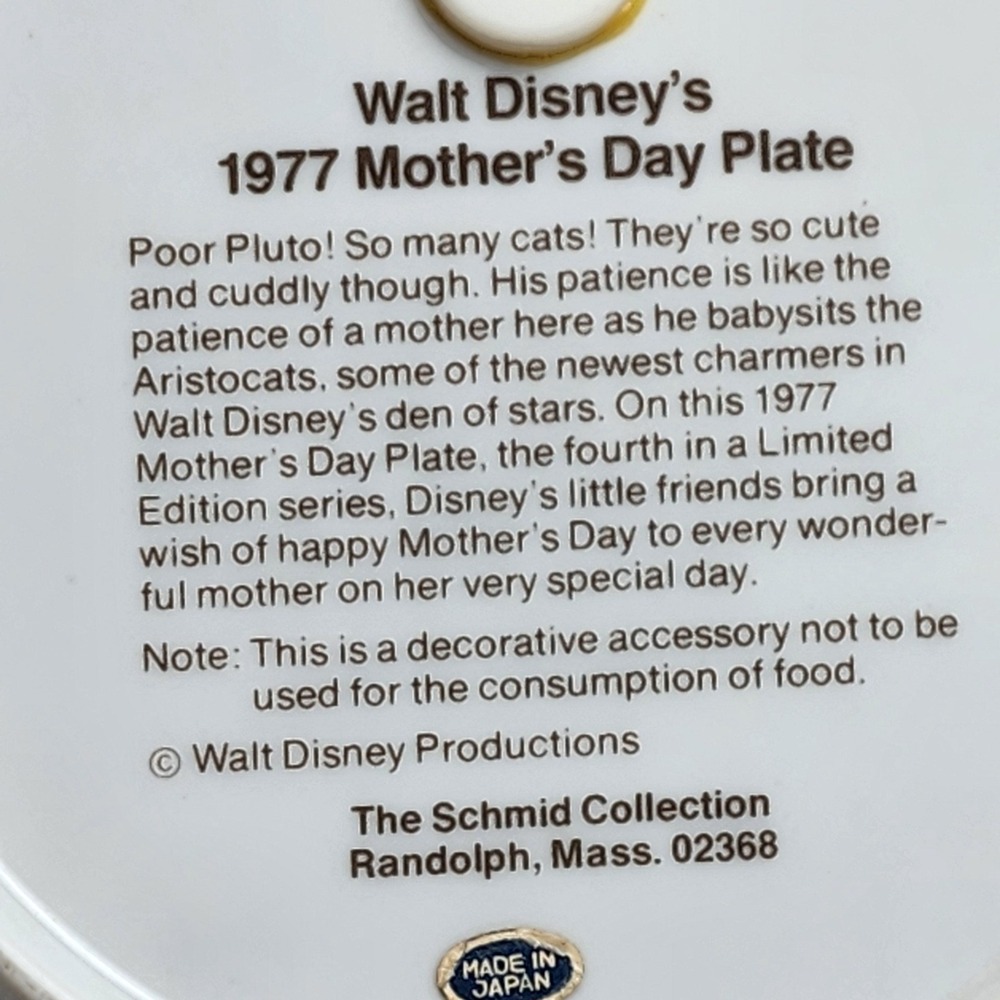 Vintage Disney‎ Pluto 1977 Mother's Day Plate Aristocats Kittens Blue Flower Rim - Picture 7 of 7